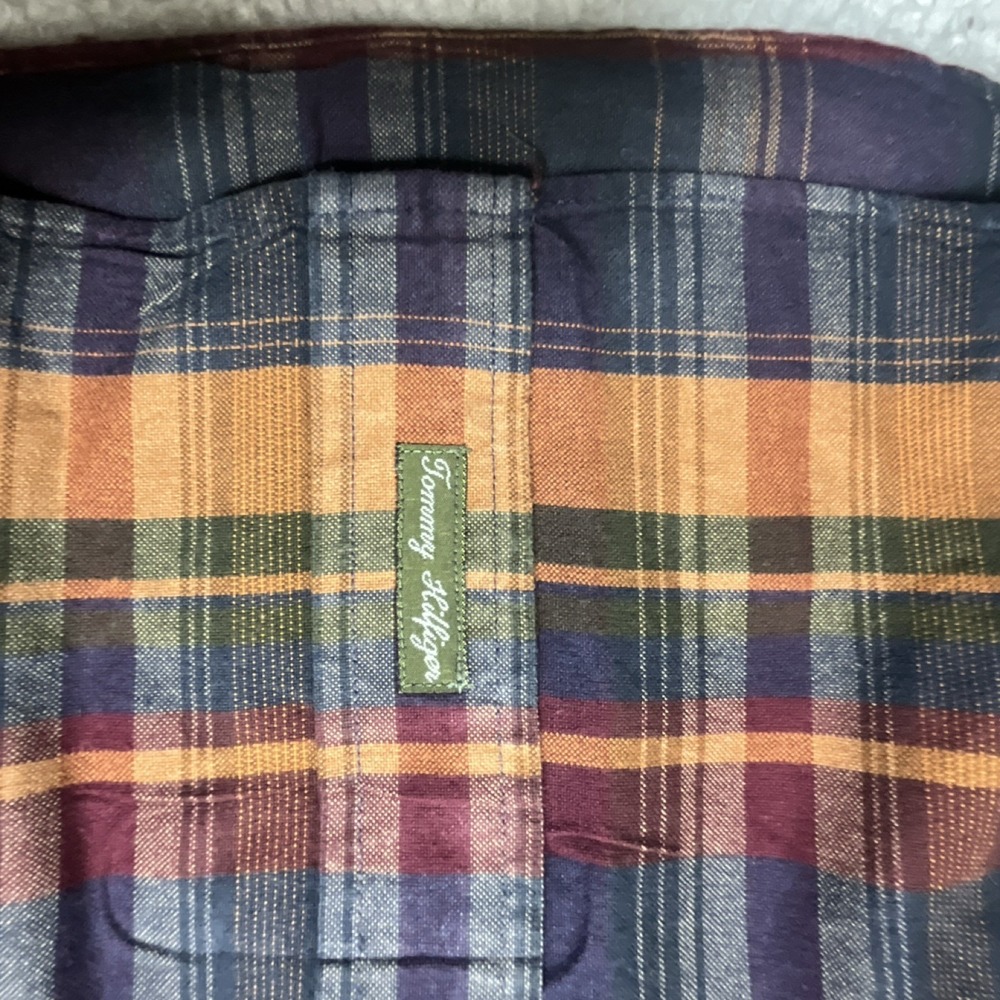 Tommy Hilfiger Men's Multicolor Brown Navy Plaid Long Sleeve Button-Down Shirt L - Picture 5 of 9